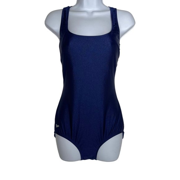 NWOT Speedo Xtra Life Lycra One Piece Swimsuit Womens 12 Navy Swimwear Lined - Picture 1 of 9